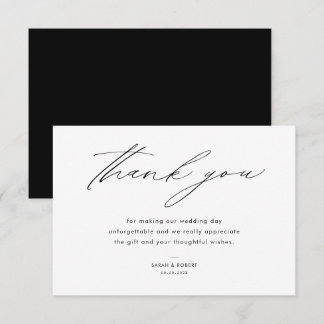 Tarjeta de agradecimiento al boda moderno con letr