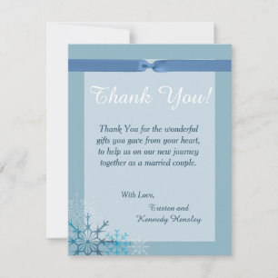 Tarjeta de agradecimiento al Boda plano Blue Snowf