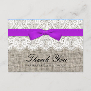 Tarjeta de agradecimiento al Boda Purple Bow y Lac