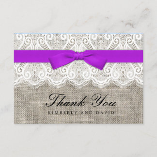 Tarjeta de agradecimiento al Boda Purple Bow y Lac