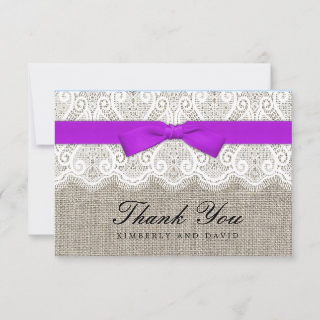 Tarjeta de agradecimiento al Boda Purple Bow y Lac (Anverso)