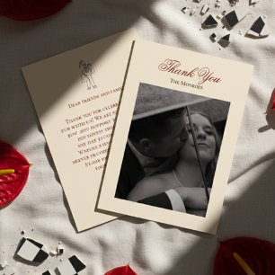 Tarjeta de agradecimiento al Boda rojo negrita Cla