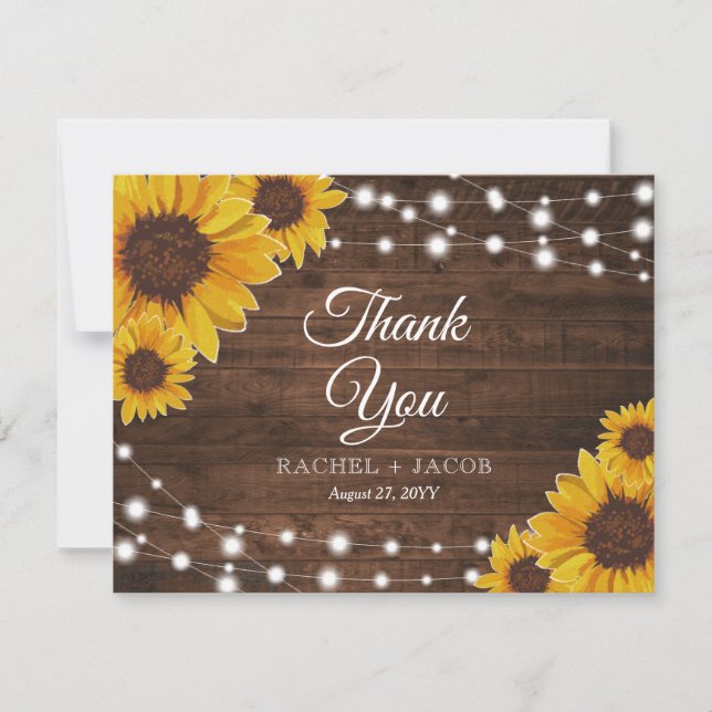 Tarjeta de agradecimiento al Boda Rustic Sunflower (Anverso)