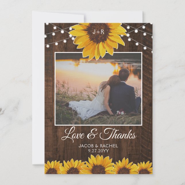 Tarjeta de agradecimiento al Boda Rustic Sunflower (Anverso)
