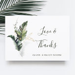 Tarjeta de agradecimiento al Boda Verde Foliage Tr<br><div class="desc">Esta tarjeta de agradecimiento boda incluye follaje tropical de color agua verde,  hojas de palmera,  hojas de plátano con acentos de hojas de oro. Se puede cambiar el color de fondo. Perfecto para bodas,  cumpleaños,  graduaciones y otros eventos. >>> Vea toda la colección >> https://www.zazzle.com/collections/tropical_foliage_green_collection-119021829937676776</div>