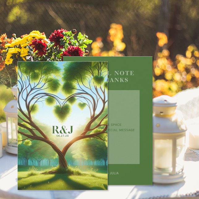 Tarjeta de agradecimiento al Boda verde moderno (Modern Green Wedding Thank You Card (front and back))