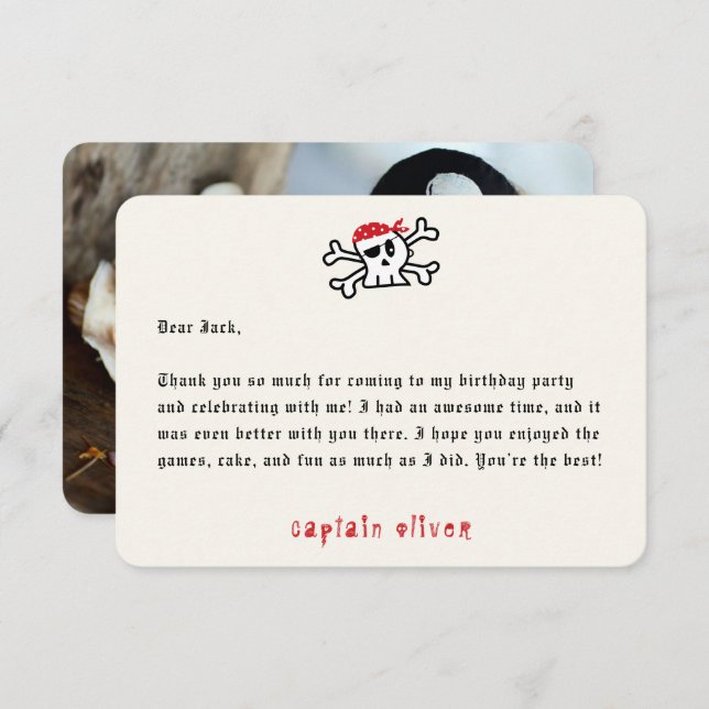 Tarjeta de agradecimiento al capitán del pirata Sk (Anverso / Reverso)