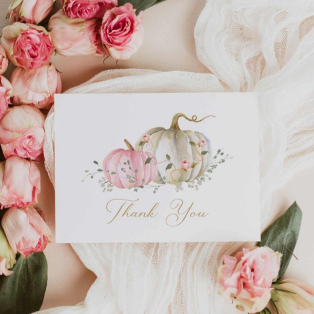 Tarjeta de agradecimiento al Chica de calabaza ros (Elegant Fall Baby Shower Than you card)