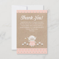 Tarjeta de agradecimiento al Chica de cordero rosa