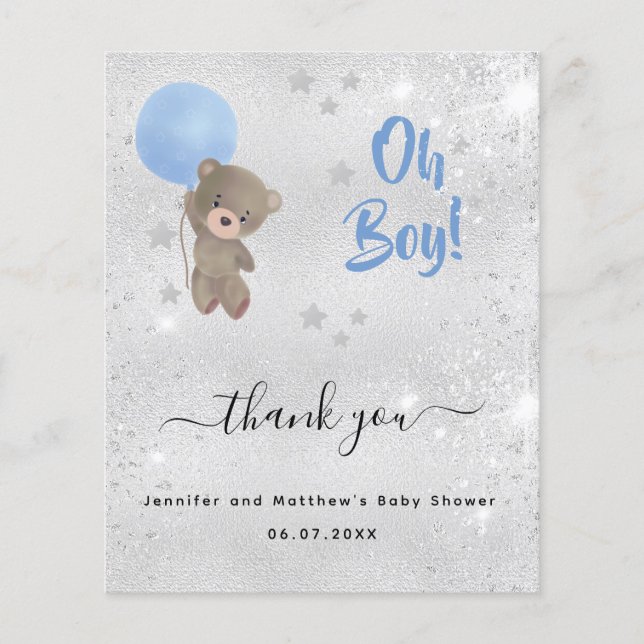 Tarjeta de agradecimiento al chico de Baby Shower  (Anverso)