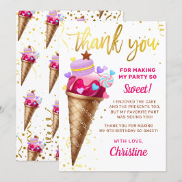 Tarjeta de agradecimiento al crema de hielo dulce 