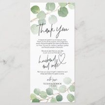 Tarjeta de agradecimiento al entorno del eucalipto