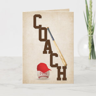 Tarjeta de agradecimiento al entrenador de béisbol