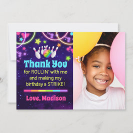 Tarjeta de agradecimiento al Fiesta de boliche con