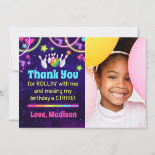 Tarjeta de agradecimiento al Fiesta de boliche con