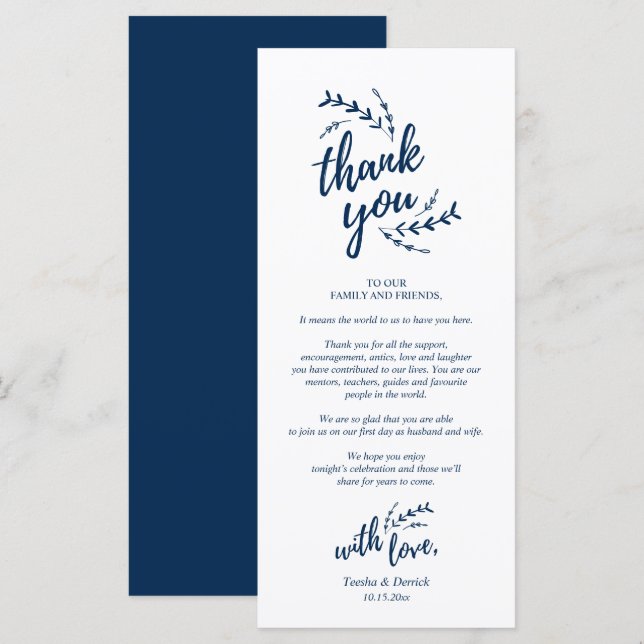 Tarjeta de agradecimiento al Fiesta de la cena de  (Anverso / Reverso)