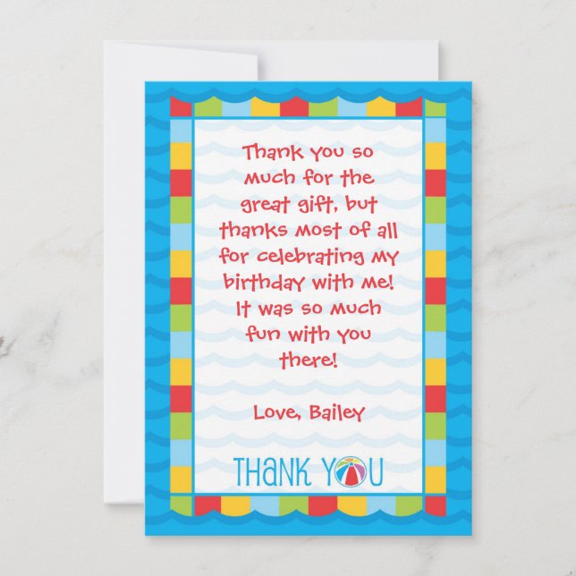 Tarjeta de agradecimiento al Fiesta de la piscina  (Anverso)