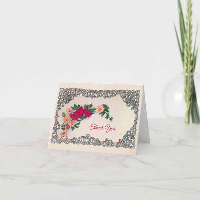 Tarjeta de agradecimiento al floral rosa Art Nouve (Anverso)