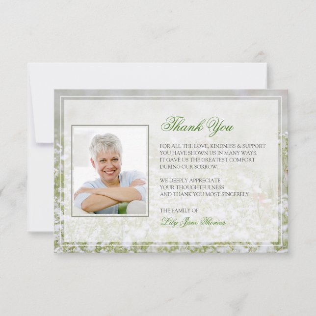 Tarjeta de agradecimiento al funeral de la flor Fi (Anverso)