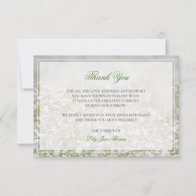 Tarjeta de agradecimiento al funeral de la flor Fi (Anverso)