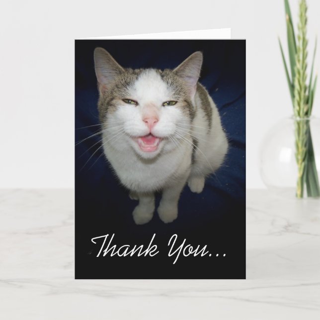 Tarjeta de agradecimiento al gato sonriente (Anverso)