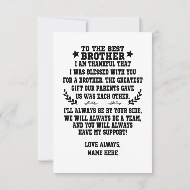 Tarjeta De Agradecimiento Al mejor hermano de hermana o hermano (Anverso)