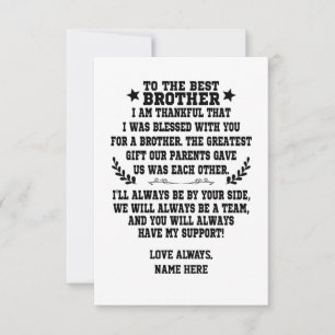 Tarjeta De Agradecimiento Al mejor hermano de hermana o hermano