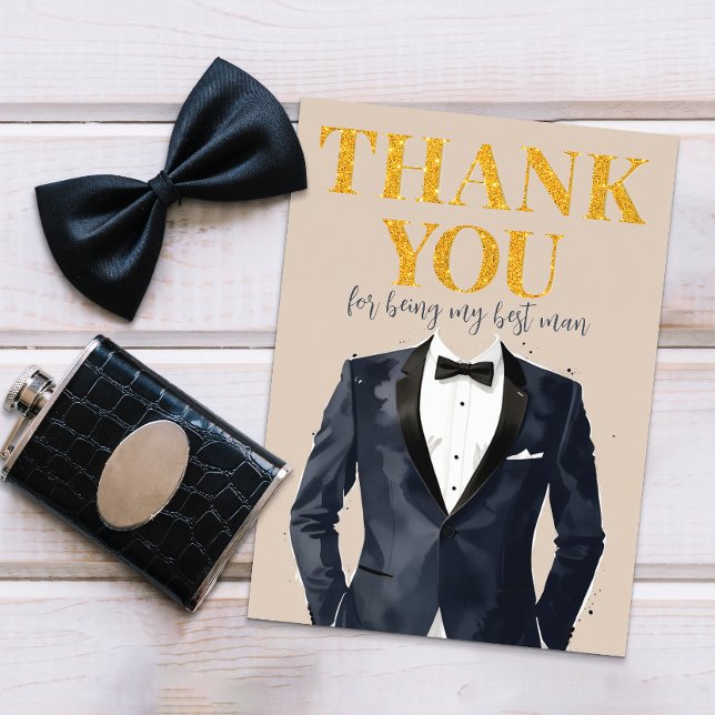 Tarjeta de agradecimiento al mejor hombre de Tuxed (Thank You Card - Best Man or Groomsmen )