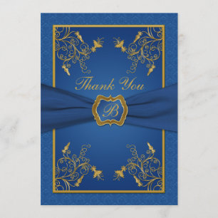 Tarjeta de agradecimiento al Monograma Real Azul y
