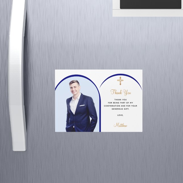 Tarjeta de agradecimiento al niño con foto azul (Subido por el creador)