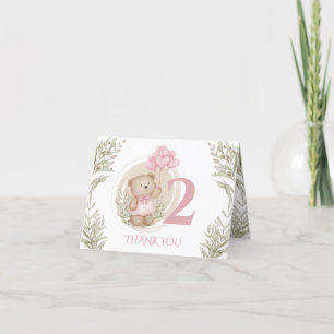 Tarjeta de agradecimiento al oso rosado de cumplea