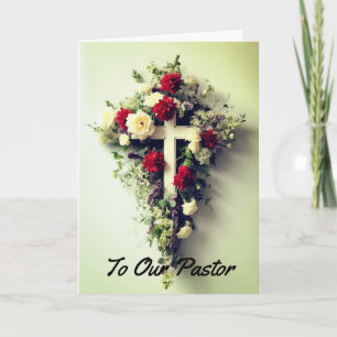 Tarjeta de Agradecimiento al Pastor con Cruz Flora