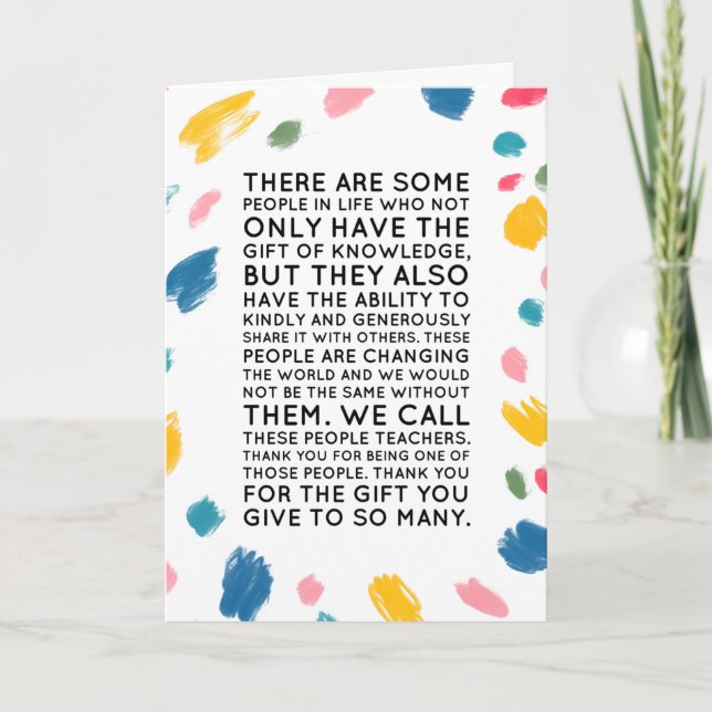 Tarjeta de agradecimiento al profesor - Colorido ú (Anverso)