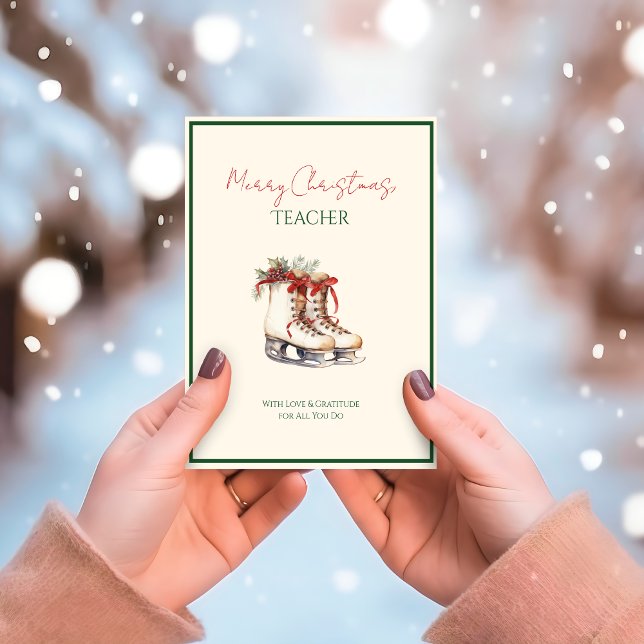 Tarjeta de agradecimiento al profesor navidad - Fe (Classic red & green teacher Christmas thank-you card — warm, festive, classroom favorite)