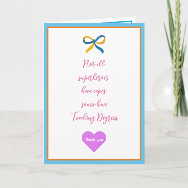 Tarjeta de agradecimiento al profesor Super Hero (Anverso)