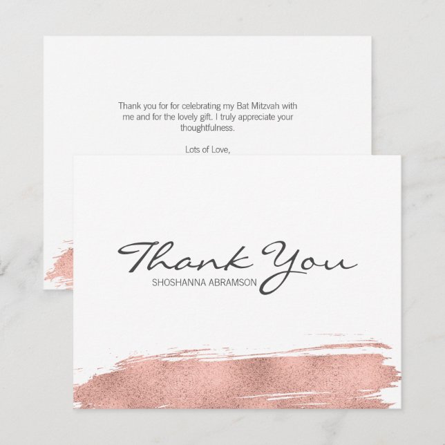 Tarjeta de agradecimiento al Rosa Gold Brushstrot  (Anverso / Reverso)