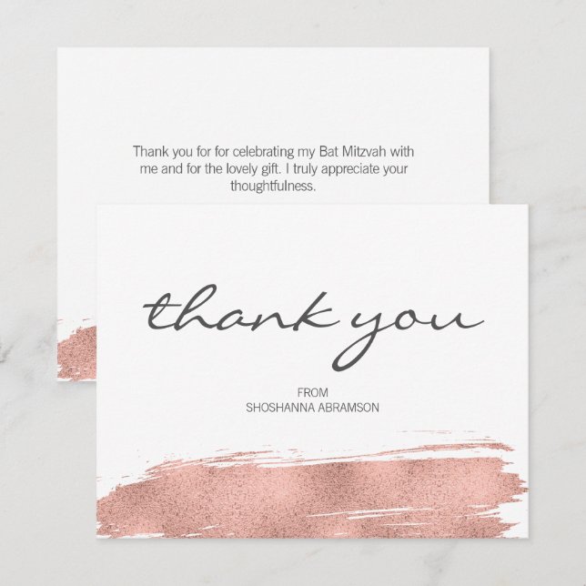 Tarjeta de agradecimiento al Rosa Gold Brushstrot  (Anverso / Reverso)