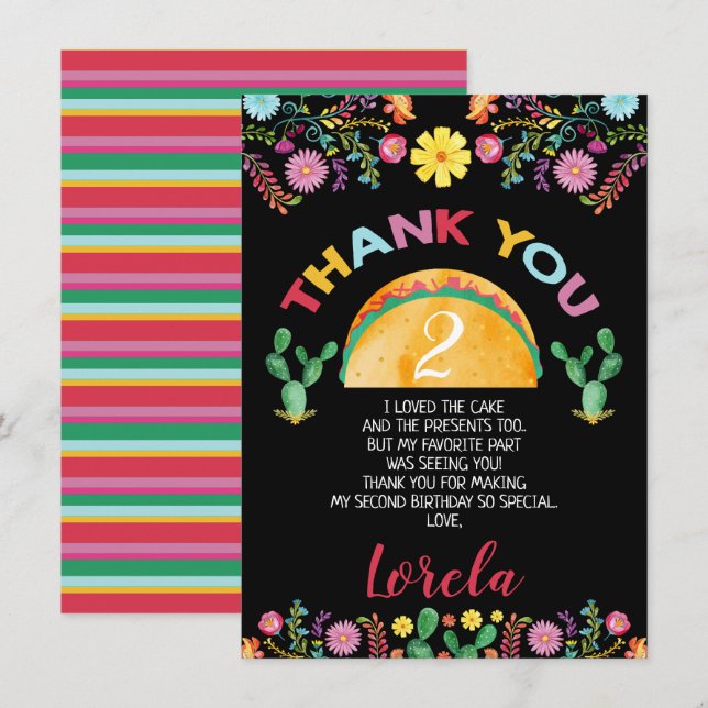 Tarjeta de agradecimiento al taco mexicano para el (Anverso / Reverso)