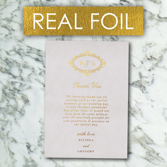 Tarjeta de agradecimiento al verdadero Boda blanco (Real Gold Foil Wreath White Wedding Thank You Card)