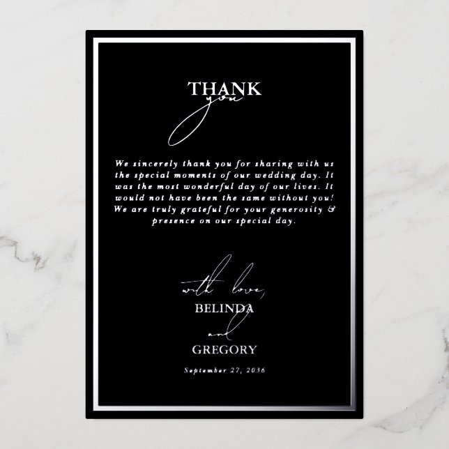 Tarjeta de agradecimiento al verdadero Boda negro  (Anverso)