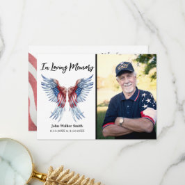 Tarjeta De Agradecimiento Alas de Ángel Patrióticas Foto Funeral Militar