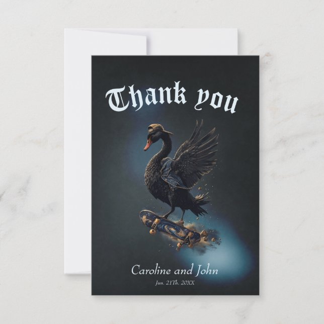 Tarjeta De Agradecimiento Alas de la libertad el cisne negro en el patinaje. (Anverso)