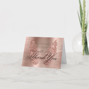 Tarjeta De Agradecimiento Alas de purpurina de oro rosa y caligrafía de lámi