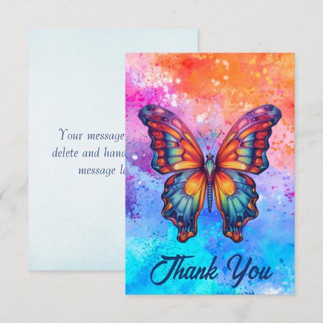 Tarjeta De Agradecimiento Alas Naranjas azules de mariposa (Anverso / Reverso)