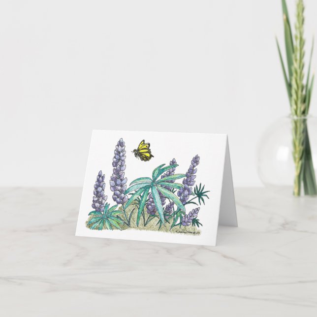 Tarjeta De Agradecimiento Alaska Lupine Flor Manarca Amarilla Mariposa (Anverso)