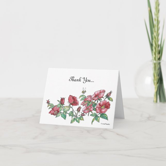 Tarjeta De Agradecimiento Alaska Sitka Rosa con Bumble Bee acuarela diseñado (Anverso)