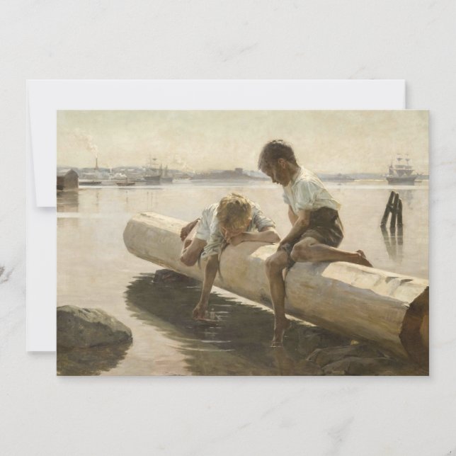 Tarjeta De Agradecimiento Albert Edelfelt - Dos chicos en un registro (Anverso)