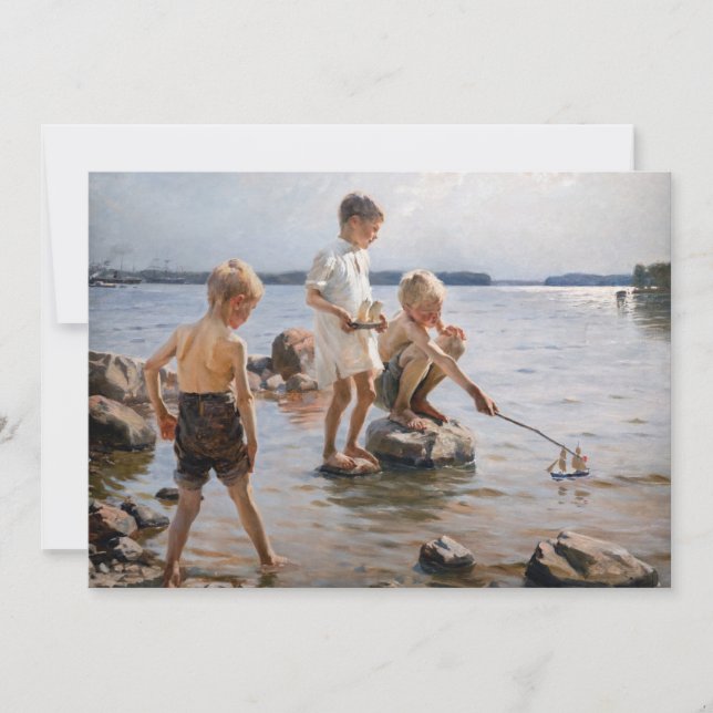 Tarjeta De Agradecimiento Albert Edelfelt - Niños jugando en la orilla Invit (Anverso)