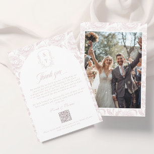 Tarjeta De Agradecimiento Álbum de fotos con código QR de tono rosa con mono
