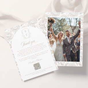 Tarjeta De Agradecimiento Álbum de fotos con código QR Monograma Cresta Beig